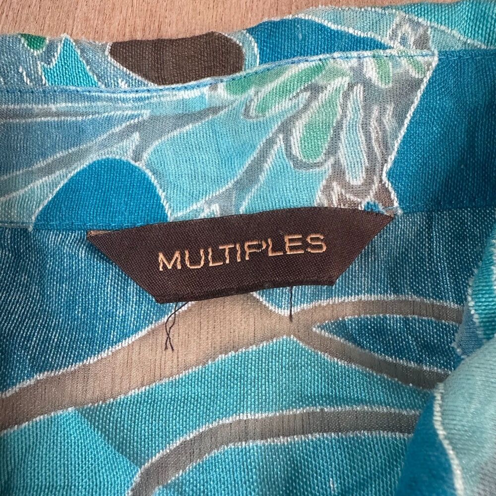 Multiples Sheer Button Front Blouse Women's Blue Floral Top 3/4 Sleeve - Picture 4 of 5